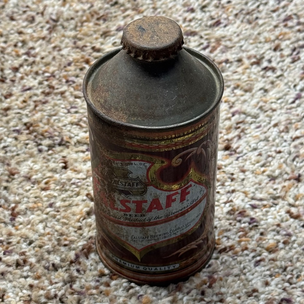 Vintage Falstaff Beer Cone Top Can 12oz St Louis MO Original Cap Rusted Patina